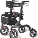 Walkers for Seniors with Seat, Foldable Rollator Walker, Reinforced Aluminum Frame, 10" Big Rubber Wheels for All Terrain, Built-in Cable, Lightweight Rolling Walker, Gray