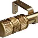 1-1/8 Inch Diameter Antique Gold Curtain Rods with Knurl Design Finial, 36-72 inch Telescoping Single Curtain Rods for window width 24-68 inch, Drapery Rods for Bedroom,Living Room