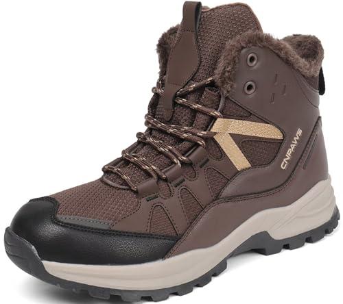 CNPAWS Men's Winter Snow Boots Waterproof Warm Hiking Shoes Non-Slip Lightweight Outdoor Breathable Comfortable Trekking Footwear（Brown size 9 ）
