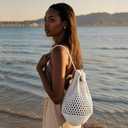 ENBEI Small Crochet drawstring Backpack Handmade crochet Purse for Beach,Travel, Beach Bag for Women,Lightweight Mesh Bag(white)