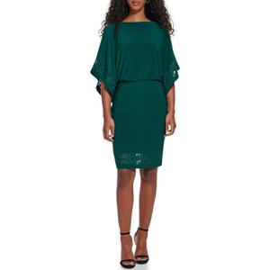 Jessica Howard Women's Lace Trim Knit Mini Dress Boat Neck Elbow Sleeve Desk to Dinner 14Plus