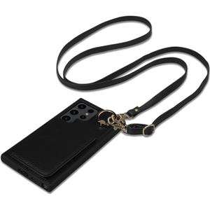 Keallce Case for Samsung Galaxy S24 Ultra 6.8'' Crossbody Wallet Case Galaxy S24 Ultra 5G with RFID Blocking Card Holder, 360?Stand Ring Flip Leather Cover Strap Women for Samsung S24 Ultra Black