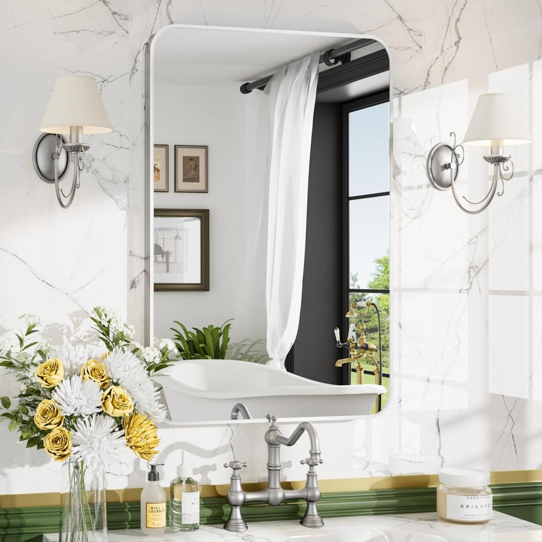 16"x24" Brushed Nickel Rectangle Bathroom Mirror for Over Sink | Tempered Glass, Clear Reflection, Aluminum Frame, Vertical or Horizontal Wall Mount for Bathroom Vanity, Bedroom and Entryway