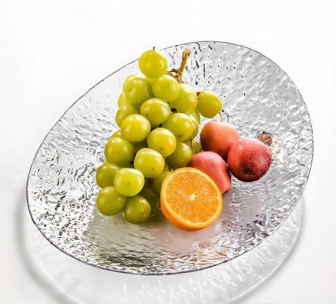 Ewowfam Candy DishFruit Bowl for Kitchen Dcor and Home DecorDecorative Tray and Cake Stands for PartyFruit PlatterAcrylic, Hammered Texture (Transparent)