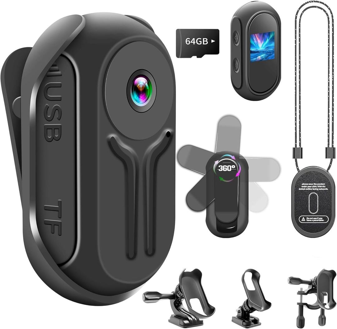 Upgraded 1080P Mini Body Camera with 64GB Card, Sports Action Cameras, Hands-Free Body Cam with Magnetic Back Clip, Mini POV Camera for Cycling Vlogging Travel