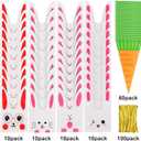 Jetec 100 Piece Easter Goodie Bags Including 40 Pcs 5.5 x 8.5 Inches Bunny Treat Bags and 60 Pcs Carrot Shape Gift Easter Candy Cone Cellophane with 100 Twist Ties Cookie Snack Party(Color Set B)
