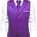 Hi-Tie Men's Suit Vest Business Casual Waistcoat with 3 Pockets for Wedding or Tuxedo Vest V-Neck, XL