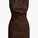 Women's PU Leather Ruched Bodycon Dresses Mock Neck Sleeveless Zipper Mini Tank Dress Large