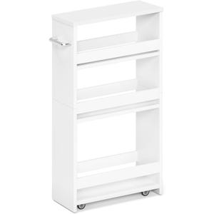 MARTY White Slim Storage Cart with Wheels, 4 Tier Rolling Utility Cart with Handle Slide Out Shelving Unit Organizer Trolley for Laundry Kitchen Bathroom Narrow Places Small Corner
