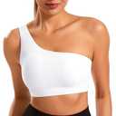 Smooth Sports Bras for Women One Shoulder Low Impact Asymmetrical Workout Tops Padded Yoga Right Shoulder Strap Bra White, S