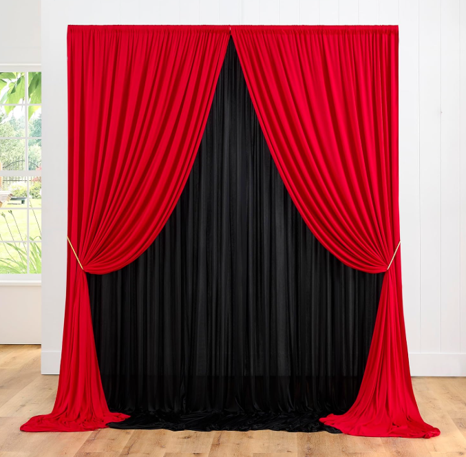 10ft x 10ft Wrinkle Free Backdrop Curtain Red&Black Backdrop Curtain for Parties, Polyester Photography Backdrop Drapes for Birthday Party Graduation Decoration