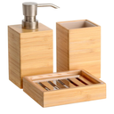 Clasin Home Bamboo Bathroom Accessories Set, 3 Pcs Wood Bathroom Accessories Soap Dispenser, Toothbrush Holder, Soap Dish, Kitchen Soap Dispenser Set for Home Decor, Housewarming Gift
