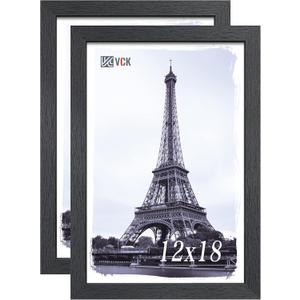 VCK 12x18 Poster Frame - 2 pack, Solid Wood Picture Frames with Polished Plexiglass, Wall Hanging (black)