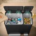 SONGMICS Kitchen Dual Trash Can, 13 + 5.3 Gallon (50 + 20 L) 2-Compartment Trash and Recycle Bin, Stainless Steel Garbage Can, Pedals, Soft-Close Lids, Inner Buckets, Black ULTB770BZ01