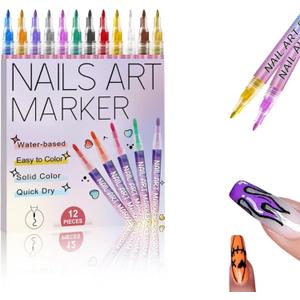 Muudee 12 Colors Nail Art Pens Set,2026 New Nail Art Markers for Gel Nails,Nail Art Tools for Graffiti Dotting Drawing Painting Point Liner DIY