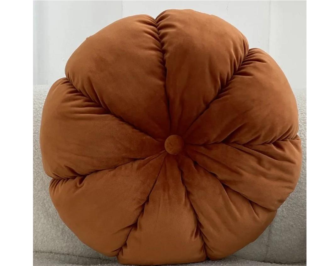 Round Cushions Pillows Solid Color Velvet Chair Sofa Pumpkin Throw Pillow Pleated Round Pillow for Home Bed Car Decor Floor Pillow Cushion(Orange,Diameter 15")