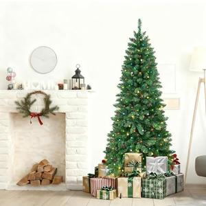 6FT Christmas Tree Pre-Lit, Premium Artificial Christmas Tree with Lights, Decorated Xmas Tree with Tripod Stands for Indoor Home Office Party Holiday Decoration