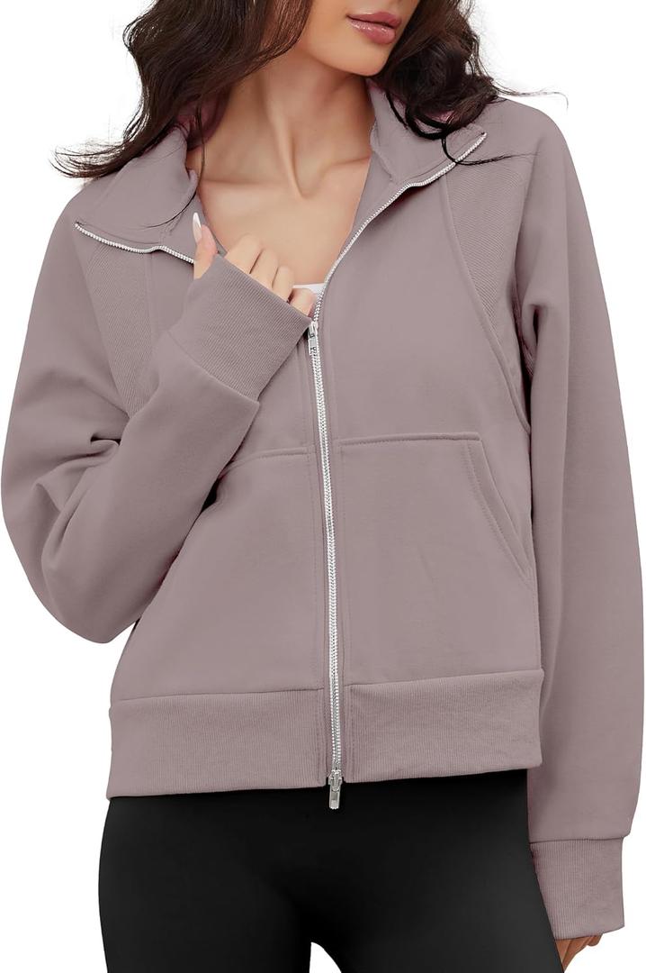 Women's Zip Up Fleece Sweatshirt Jacket Long Sleeve Oversized Fall Winter Casual Cozy Outwear with Pockets (X-Large, Coffee)