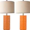 PARTPHONER 23" Modern Ceramic Table Lamp Set of 2, Table Lamps for Living Room, Rustic Farmhouse Bedside Lamps Nightstand lamp for Bedroom, Desk Lamp for End Table Home Decor Orange