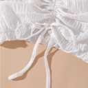 Women's Drawstring Ruched Crop Blouse Bow Tie Ruffle Short Sleeve Going Out Tops (White, S)