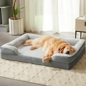 LEXTRO Orthopedic Dog Beds for Large Dogs,Waterproof Dog Bed, Egg Crate Foam Bed for Large Dogs, Big Pet Bed with Washable Removable Waterproof Pillow Cover and Anti-Slip Bottom, Grey, 36x27