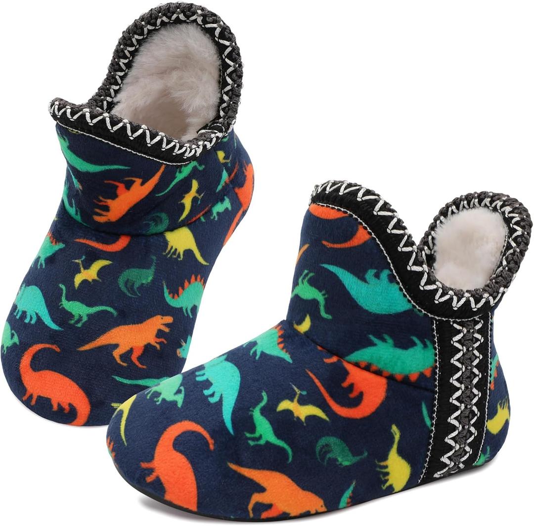 LeIsfIt Toddler Slippers Boys Girls Cozy Warm House Shoes Kids Non-slip Winter Slipper Booties Slip on Plush Lining Sock Slippers (9-10 Toddler, Dinosaur)