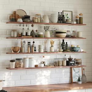 60 Inch Long Floating Shelves, Gray Wood Wall Shelf, Set of 4, 4T60IN