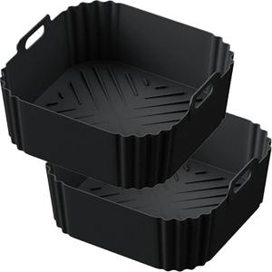 AF140 UK Silicone Air Fryer Liners for Ninja Air Fryer AF180 AF181, for COSORI 5.5 6L, 2pcs Reusable Airfryer AF141 UK Silicone Trays for Philips HD9270, 9 Inch Square Non-Stick Air Fryer Acc