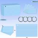 2 x 200 Count 3 x 5 Inch Blue Index Cards with Binder Rings, Lined & Blank Study Cards, Thick Cardstock Flash Cards for Students & Teachers, Color-Coded Notecards for School, Home, Work