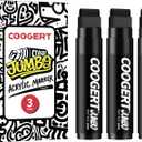 Coogert 3Pcs Black Jumbo Poster Markers, 15MM Thick Permanent Acrylic Graffiti Markers, Wide Tip Paint Marker for Canvas, Posters Board, Fabric, Window, Glass, Wood, Teachers, Banner painting supplies