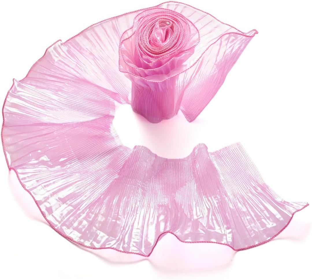Ruffle Pleated Chiffon Trims 5Yards Iridescent Ruffled Organza Lace Trims Chiffon Ribbon Pleated Lace Fabric Trim for Sewing Dress Bag Costume Decoration Trimming Craft Gift (5-7/8 inch(150mm), Purple)