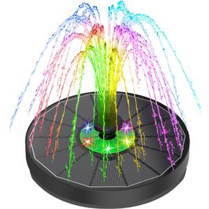 Solar Fountain with LED Lights Green Flower, 3.5W Glass Solar Bird Bath Fountains Pump with 2200 mAh Battery, Solar Water Fountain for Bird Bath, Garden, Outdoor, Pond -Black Panel Colorful