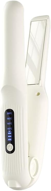 Cordless Hair Straightener, Portable Flat Iron for Travel, 2 in 1 Hair Styling Tools for straightening and Curling, Lightweight on-The-go, 4000 mAh Battery, Fast USB-C Charging (White)