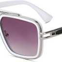 Trendy Retro Sunglasses for Men Women Stark Vintage Shades 70s Italian Fashion Square Metal Glasses (White)