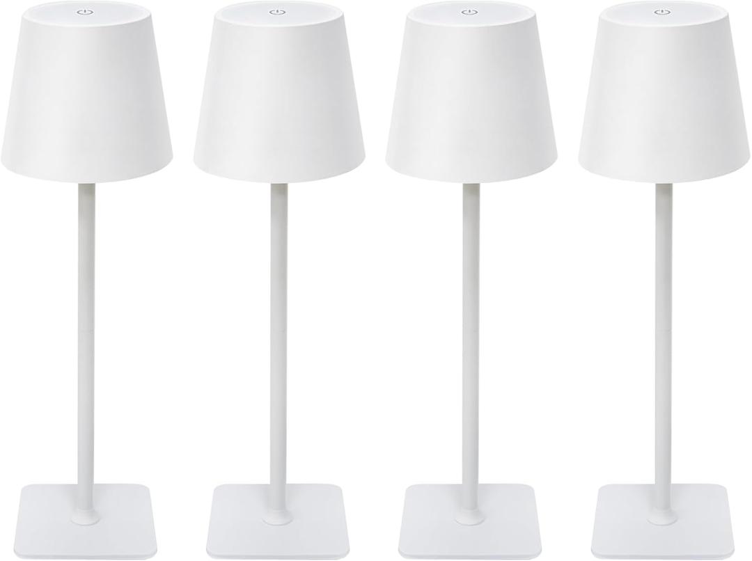 2-Pack Rechargeable Cordless Table Lamps, Battery-Operated Wireless Minimalist Table Lamp, 3 Colors Stepless Dimming LED Adjustable Height Table Lamp for Dining/Bedside/Camping (4, White)