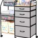 Fabuday Baby Diaper Caddy Organizer Cart - 4 Tier Rolling Diaper Cart with Wheels, Baby Essentials Organizers and Storage, Mobile Utility Carts for Bedside, Crib Nursury, Bedroom, Changing Table (Grey)