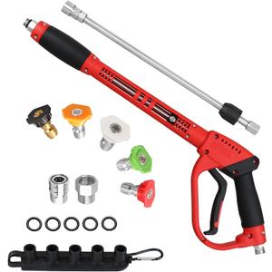 Pressure Washer Gun with Extension Replacement Wand, Power Washer Gun, M22 Fitting, 5 Nozzle Tips, 5000 PSI, 37 Inch