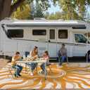 Garvee Outdoor Rug 9x12 Waterproof Patio Rugs with Boho Sun Pattern, Reversible Plastic Straw Camping Rugs Outdoor Indoor RV Mat Carpet for Deck, Backyard, Picnic, Porch, Balcony, Beach, Orange