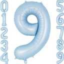 Light Blue Number 9 Balloon, 40 Inch Big Large Foil Number Balloons, Giant Mylar Number 9 Balloons for 9 Year old Birthday Baby Party Decorations Supplies Anniversary