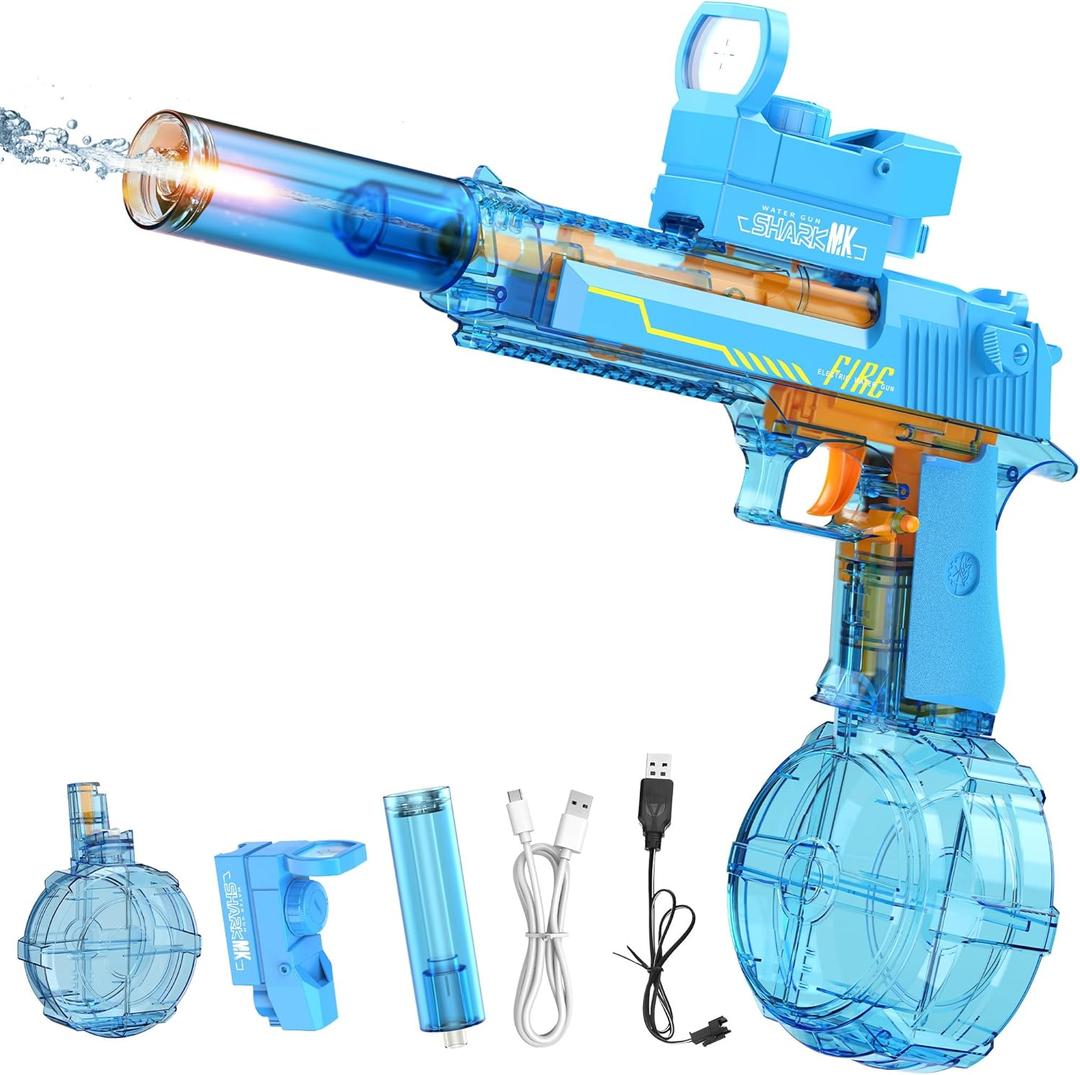 Automatic Electric Water Gun with Muzzle Flash, Powerful Squirt Guns Pistol for Adults Kids, Auto Water Blaster Pistol Outdoor Summer Toys for Pool Beach Party (Blue)