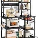 SUPERJARE Large Bakers Rack with Power Outlets, 6-Tier Microwave Stand, Coffee Bar with 12 S-Shaped Hooks, Kitchen Shelf with Wire Basket, 39.4 x 14.6 x 66.9 Inches, Black