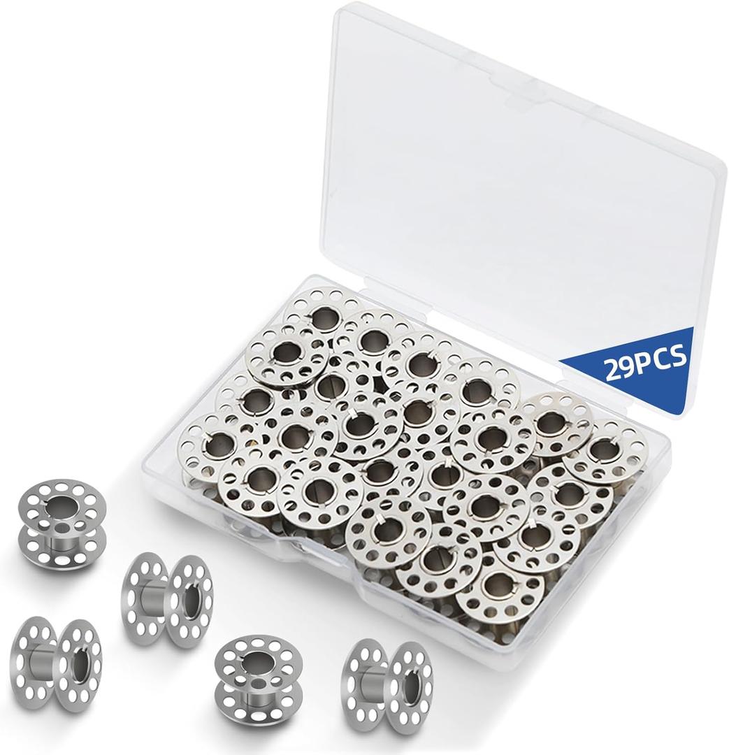 29 Pcs Metal Bobbins for Sewing Machine  Class 15 Size, Compatible with Singer, Brother, Janome, Bernina, Elna, Kenmore, Toyota, Babylock  Ideal for Quilting, Embroidery, Thread Winding, DIY Sewing