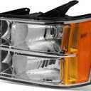 Auto Dynasty Headlights Assembly Compatible with 2007-2014 GMC Sierra 1500 2500HD 3500HD, Driver Left Side Halogen Headlamps Replacement, GM2502283 Chrome Housing Amber Corner