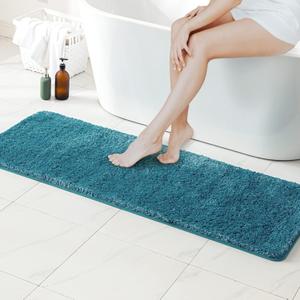 MIULEE Extra Thick Non Slip Bathroom Rug Shaggy Soft Bath Mat Plush Microfiber Absorbent Water for Shower Tub Machine Washable (Teal, 16x48 Inches)