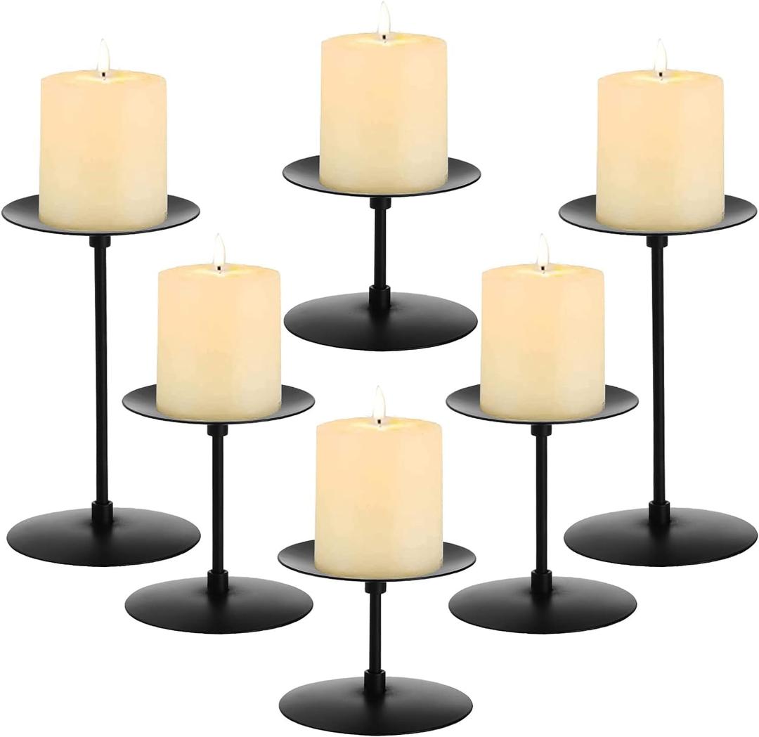 Elsjoy Set of 6 Pillar Candle Holders, Metal Pillar Candle Stand Black Candle Holders, Fireplace Candelabras Set for Home Decor, Table Centerpiece, Wedding, 3 Sizes