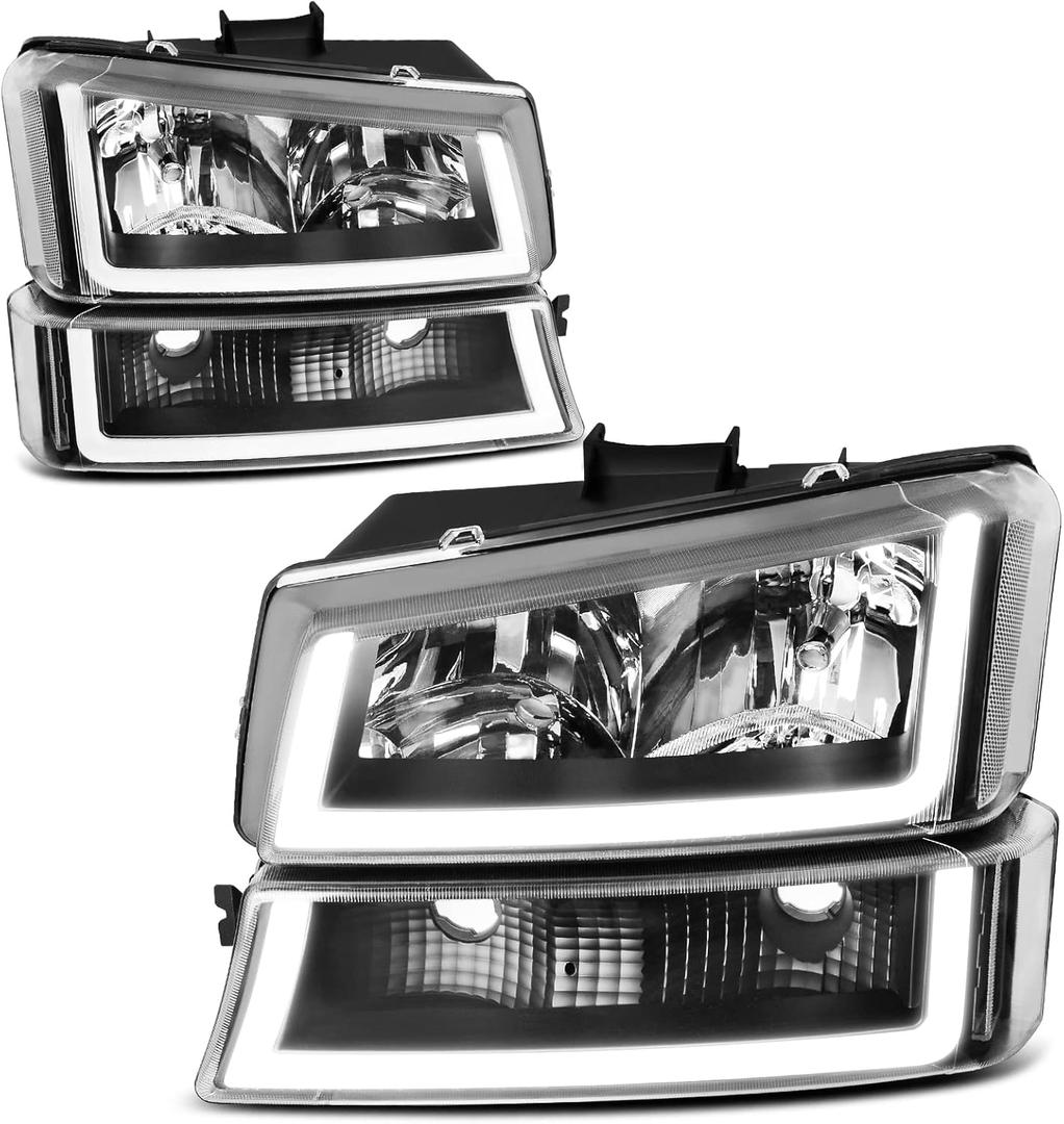 AUTOSAVER88 Headlight Assembly with LED DRL Compatible with 2003 2004 2005 2006 Avalanche Silverado 1500 2500 3500/2007 Chevrolet Silverado Classic Headlamp Black Housing Clear Reflector 1 Set (LED - Black/Clear/Clear)