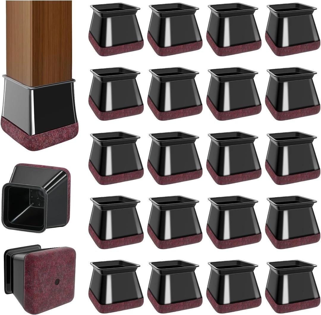 OCONDA 20 Pcs Chair Leg Floor Protectors for Hardwood Floors, Black Rubber Furniture Sliders with Felt, Silicone Furniture Leg Caps Covers (Fit Square Diameter:1-1/16" to 1-7/16")