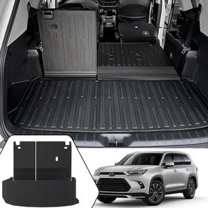 Cargo Mat with Backrest Mat 2-in-1 for 2024 2025 Toyota Grand Highlander Car Mat Accessories, All-Weather TPE Cargo Liner Trunk Mat for Hybrid LE Limited(Grand Highlander-2 in 1 Trunk Mat)