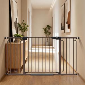 Cumbor 36.6-59" Extra Wide Baby Gate for Stairs, Pressure Mounted Dog Gate for Doorways, Auto-Close Easy Walk Through Safety Child Gate for Kids Toddler, Tall Pet Gates Indoor, Brown