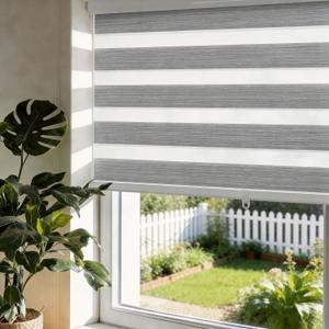 Cordless Zebra Blinds for Windows Free-Stop Roller Shades Dual Layer Zebra Shades Light Control for Day and Night Privacy Sheer Shades for Home Easy to Install (33" W x 72" H, Grey)